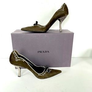 Prada brown suede with silver heels 37.5